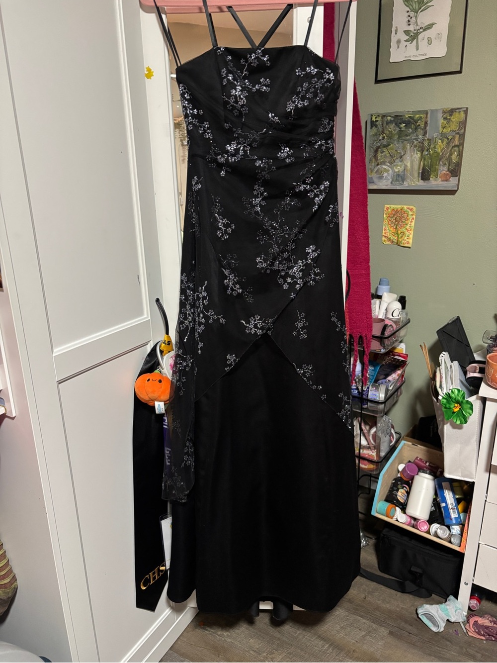 Jump Strapless Black Gown with Silver Floral Accents